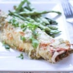 Chili Verde Shredded Chicken Enchiladas with homemade green salsa | theroastedroot.net #mexican #recipe