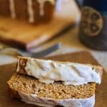 Gluten-free Pumpkin Bread with Chai Glaze - naturally sweetened, gluten-free, and healthy | TheRoastedRoot.net #holiday #pumpkin #quickbread
