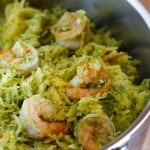 Spaghetti Squash with Pesto and Sautéed Shrimp