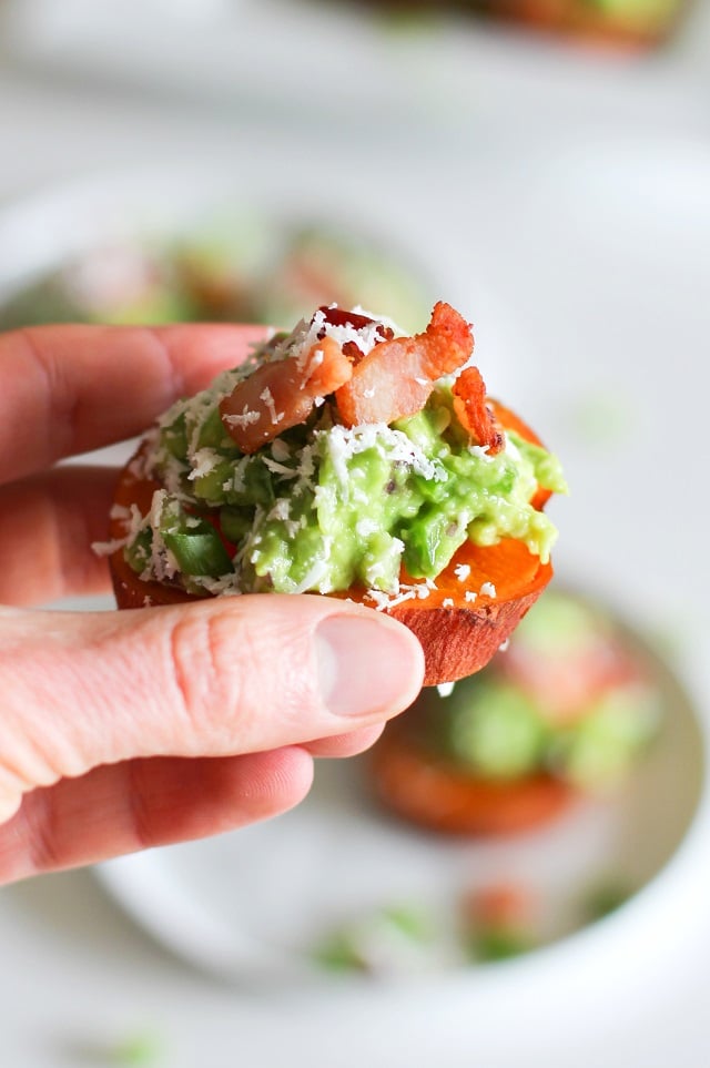 Roasted Sweet Potato Rounds with Guacamole and Bacon - The ...