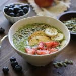 Rejuvenating Peach and Spinach Smoothie Bowls | TheRoastedRoot.net #healthy #vegan #recipe #greensmoothie #superfood