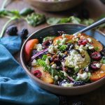 Summer Buddha Bowls with brown rice, mixed greens, summer fruit, black beans, queso fresco, and green goddess dressing | TheRoastedRoot.net #healthy #dinner #recipe #vegetarian
