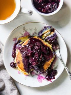 Blueberry Coconut Flour Pancakes For One - a single-serving batch of coconut flour pancakes - grain-free, dairy-free, healthy | TheRoastedRoot.net