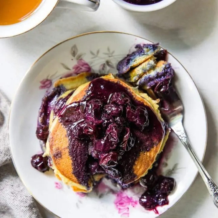 Blueberry Coconut Flour Pancakes For One - a single-serving batch of coconut flour pancakes - grain-free, dairy-free, healthy | TheRoastedRoot.net