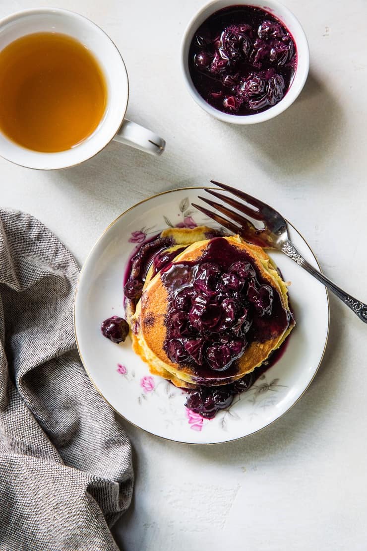 Blueberry Coconut Flour Pancakes For One - a single-serving batch of coconut flour pancakes - grain-free, dairy-free, healthy | TheRoastedRoot.net