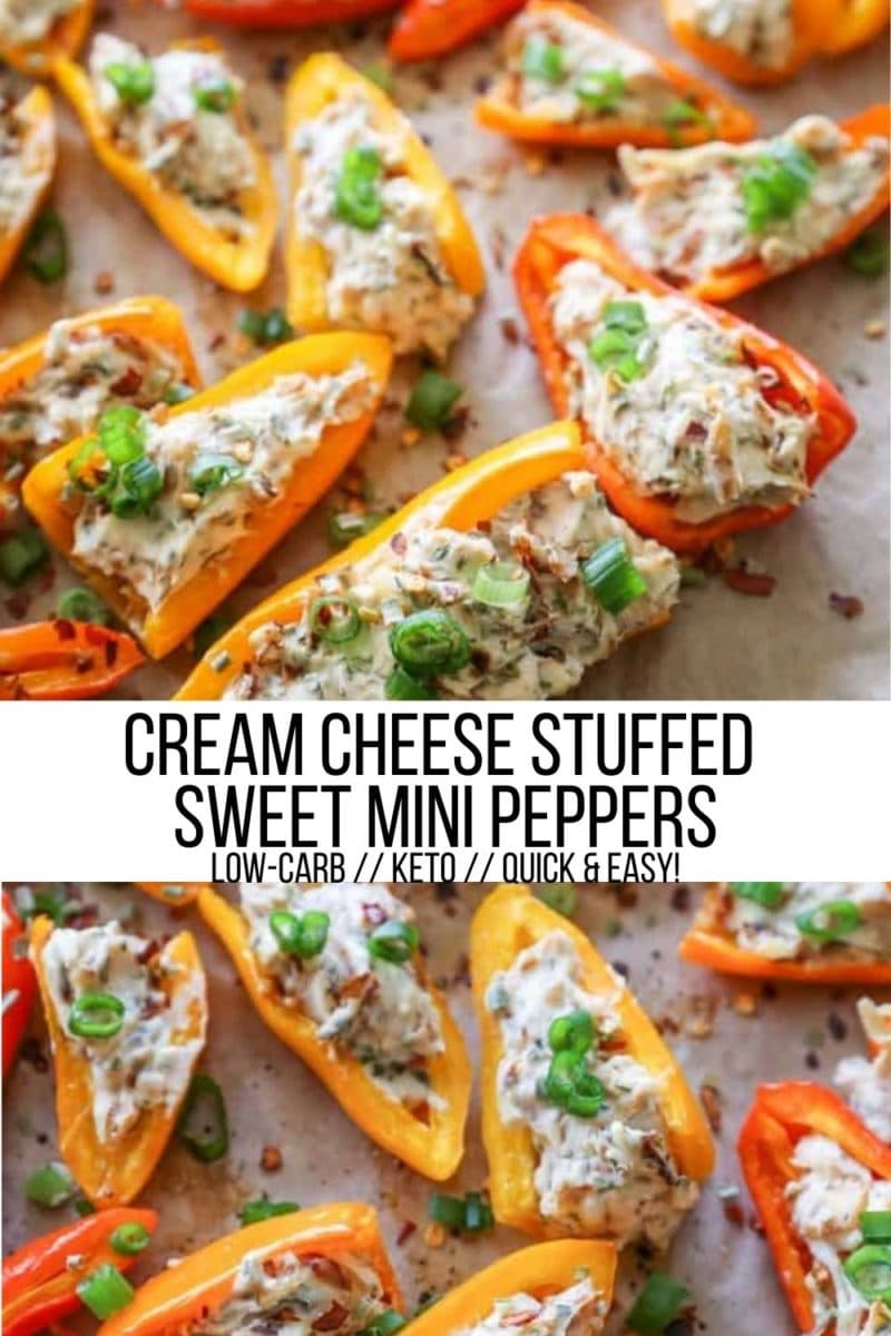 Cream Cheese Stuffed Sweet Mini Peppers - stuffing mini bell peppers makes for an amazing appetizer for serving guests! This low-carb / keto recipe is a crowd-pleasing delight!
