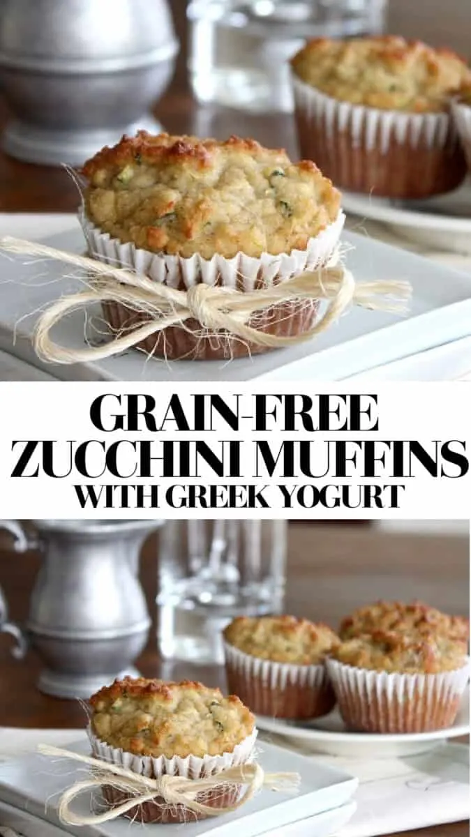 Grain-Free Zucchini Muffins with coconut flour, almond flour, and Greek yogurt. A healthy breakfast or snack!