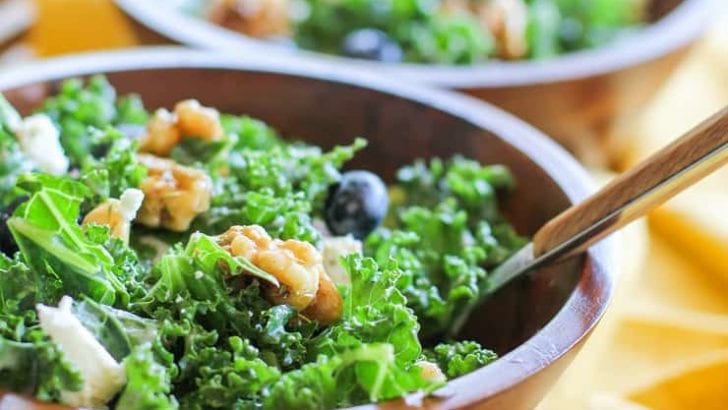 Massaged Kale Salad with Creamy Blueberry Vinaigrette