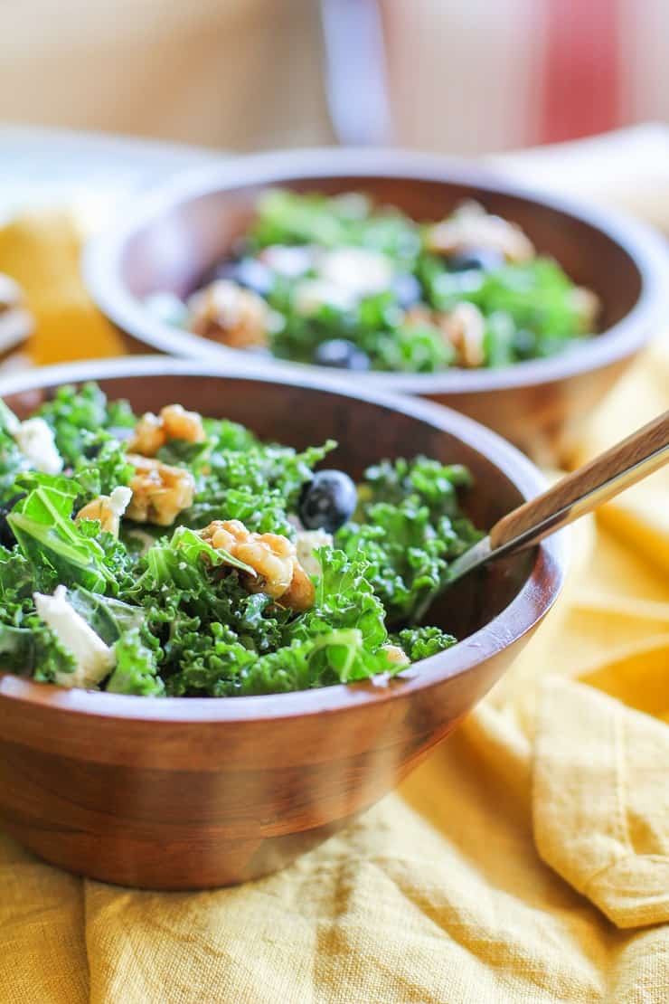 Massaged Kale Salad with Creamy Blueberry Vinaigrette