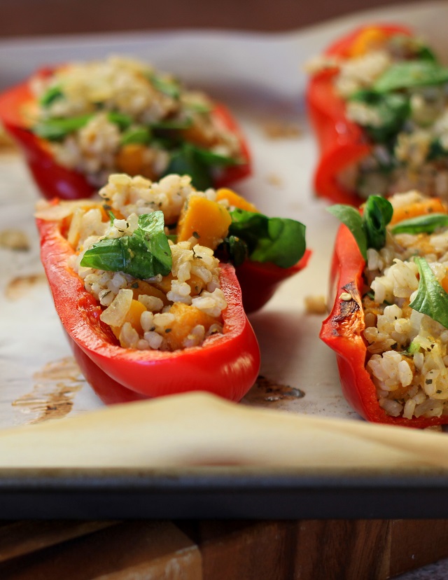 Stuffed Bell Peppers with Butternut Squash, Spinach, and Brown Rice