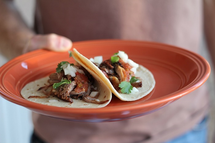 Crock Pot Carnitas Tacos | TheRoastedRoot.net #recipe #dinner #slowcooker