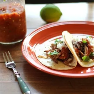 Crock Pot Carnitas Tacos | TheRoastedRoot.net #recipe #dinner #slowcooker