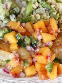 Soy & Ginger Glazed Halibut with Ginger Peach Relish