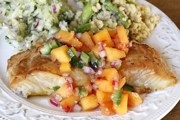 Soy & Ginger Glazed Halibut with Ginger Peach Relish