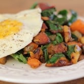 Sweet Potato & Rainbow Chard Hash with Bacon (great use for holiday leftovers) http://www.roastedrootfood.com