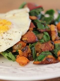 Sweet Potato & Rainbow Chard Hash with Bacon (great use for holiday leftovers) http://www.roastedrootfood.com