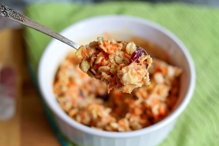 Carrot Cake Baked Oatmeal - gluten-free, vegan, healthy, delicious! | TheRoastedRoot.net #breakfast #vegetarian