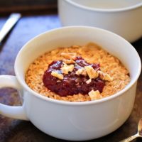 Peanut Butter and Jelly Baked Oatmeal | TheRoastedRoot.net #healthy #breakfast #glutenfree #pb&j