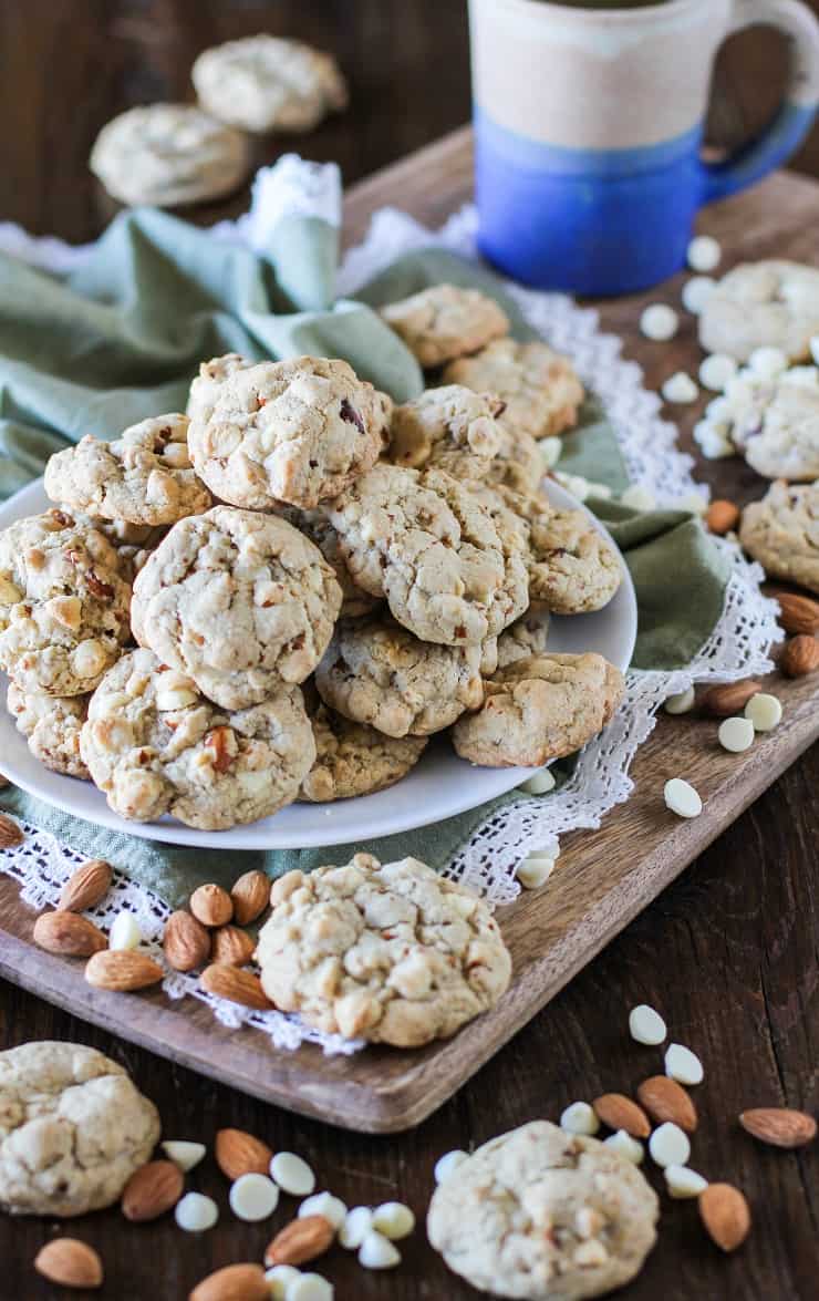 Roasted Almond Cardamom White Chocolate Chip Cookies - absolutely delicious unique cookie recipe that happens to be gluten-free! | TheRoastedRoot.net