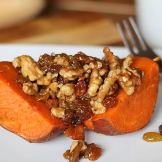 Roasted Yams with Honey Walnuts & Raisins