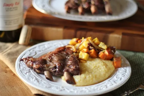 Red Wine Braised Spare Ribs with Creamy Polenta and Roasted Root Vegetables Braised Spare Ribs