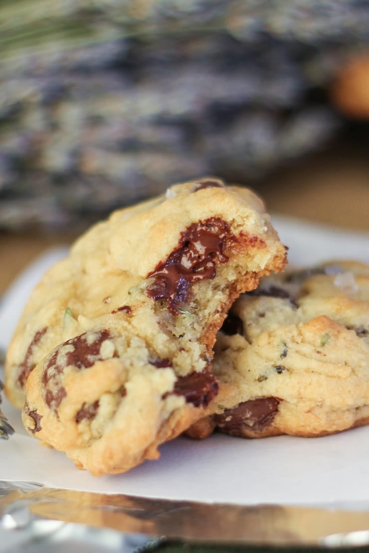 Gluten-Free Lavender Chocolate Chip Cookies - a classic chocolate chip cookie recipe with an earthy lavender infusion using lavender buds!