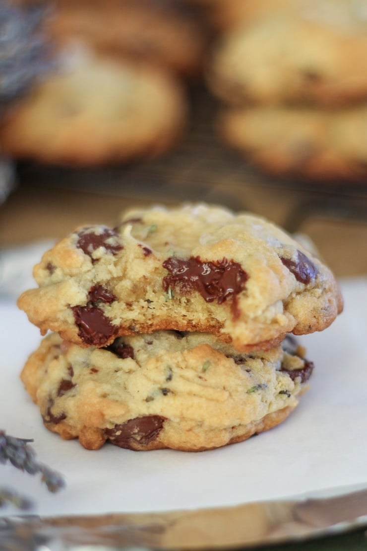 Gluten-Free Lavender Chocolate Chip Cookies - a classic chocolate chip cookie recipe with an earthy flavor using lavender buds