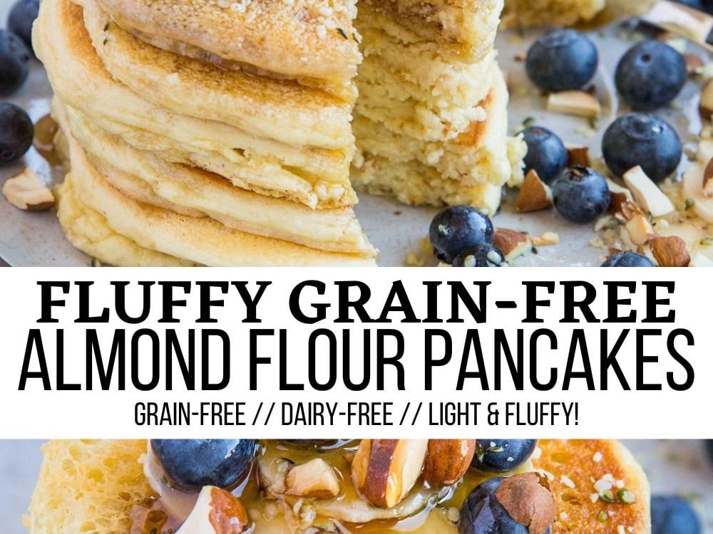 Almond Flour Paleo Pancakes - grain-free, refined sugar-free, dairy-free, and healthy! These perfectly fluffy pancakes are made easily in your blender
