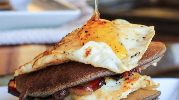 Bacon and Egg Buckwheat Pancakes - gluten-free and delicious! | TheRoastedRoot.net #breakfast #buckwheat #healthy