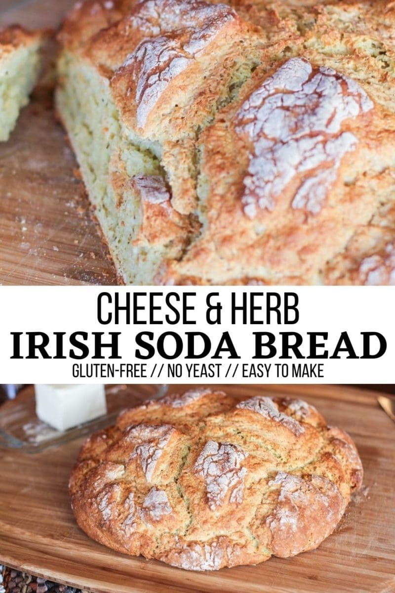 Cheese and herb irish soda bread collage for social media