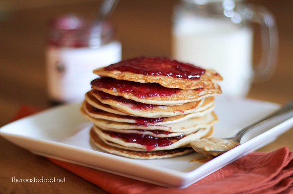 Gluten free peanut butter and jelly pancakes