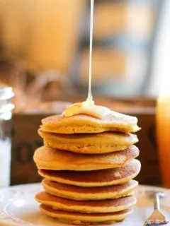 Gluten Free Cornbread Pancakes made with corn flour and brown rice flour - a delicious comforting pancake recipe | TheRoastedRoot.net