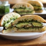 Roasted Eggplant Sandwich with Avocado and Kale Pesto.