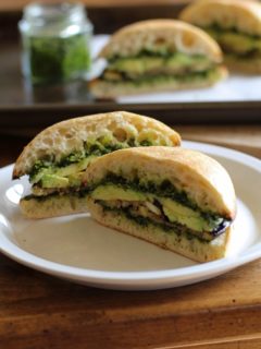 Roasted Eggplant Sandwich with Avocado and Kale Pesto