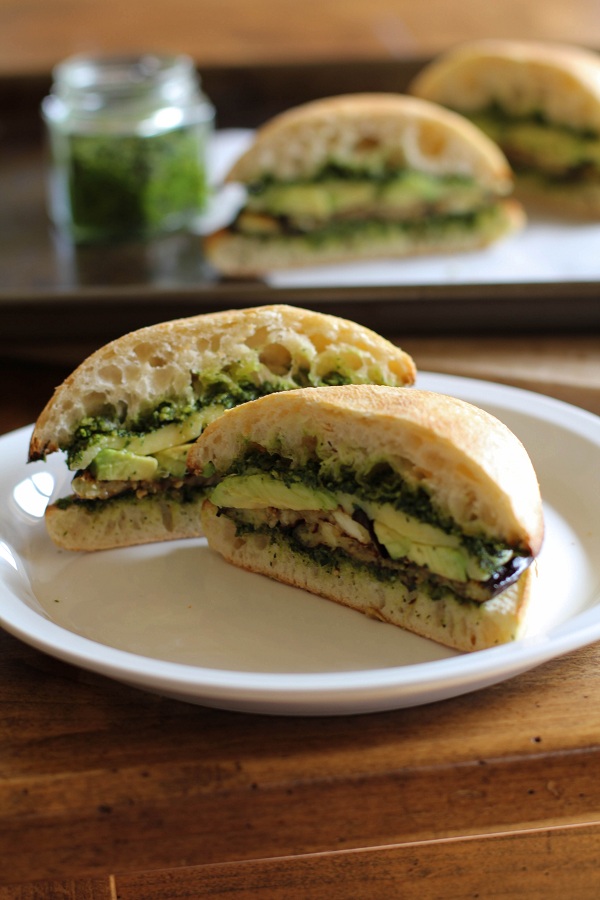 Roasted Eggplant Sandwich with Avocado and Kale Pesto