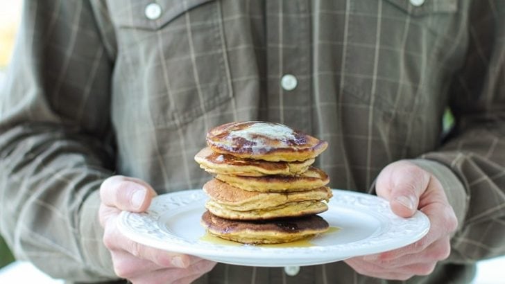 Gluten-Free Morning Glory Pancakes made with almond flour and rice flour | TheRoastedRoot.net #healthy #breakfast #recipe