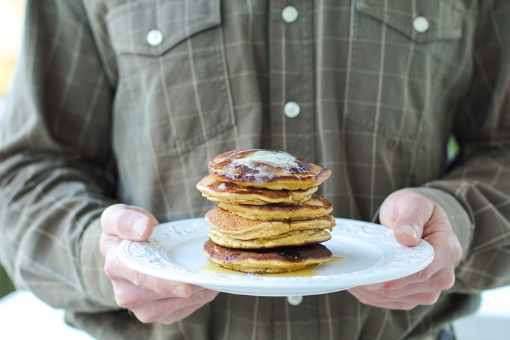 Gluten-Free Morning Glory Pancakes made with almond flour and rice flour | TheRoastedRoot.net #healthy #breakfast #recipe