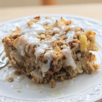 Apple Cinnamon Baked Oatmeal with Coconut Milk Glaze - dairy-free, refined sugar-free, and gluten-free | theroastedroot.net #healthy #brunch #recipe