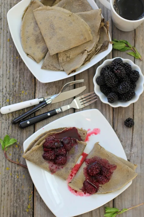 Buckwheat Crepes with fresh blackberry & mint topping (gluten free)
