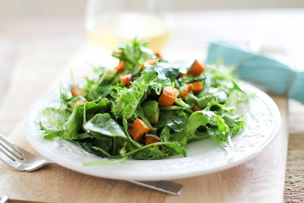 Roasted Sweet Potato Pesto Salad | https://www.theroastedroot.net Roasted Sweet Potato Pesto Salad