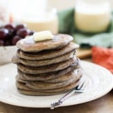 Buckwheat Sourdough Pancakes with cherries | https://www.theroastedroot.net