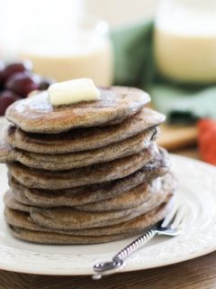 Buckwheat Sourdough Pancakes with cherries | https://www.theroastedroot.net