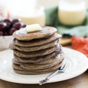 Buckwheat Sourdough Pancakes with cherries | https://www.theroastedroot.net