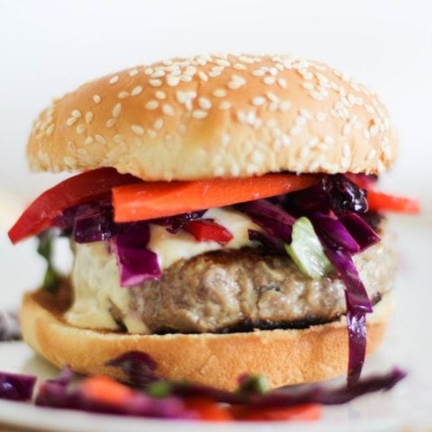 Thai Turkey Burgers with curry yogurt sauce | https://www.theroastedroot.net