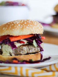 Thai Turkey Burgers with curry yogurt sauce | http://www.theroastedroot,net