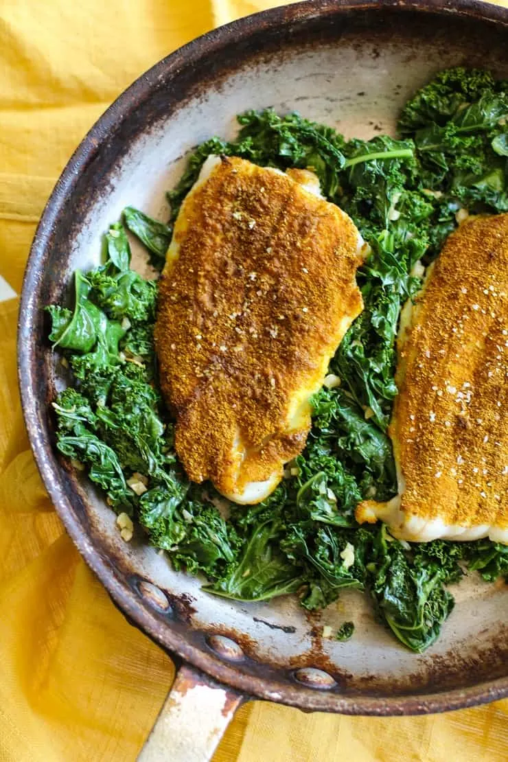 Curry Spiced Sole with Sauteed Kale