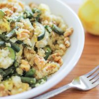 Roasted Summer Vegetable Quinoa Salad with walnuts, feta, and citrus dressing