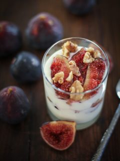 Roasted Fig and Walnut Yogurt Breakfast Parfait with honey | TheRoastedRoot.net #healthy #recipe #glutenfree