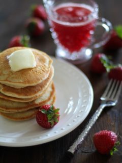 Gluten Free Strawberry Almond Flour Pancakes | https://www.theroastedroot.net