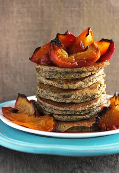 Almond Buckwheat Pancakes with Honey Roasted Peaches from Food Faith Fitness